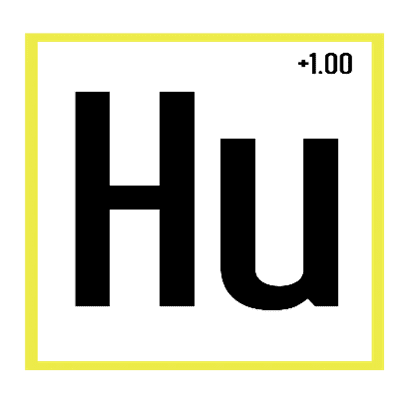 A green square with the letters hu in black.